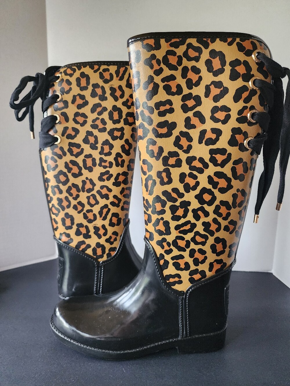 ✨️NWOT✨️ Coach Tristee Leopard Print Boots With Lace Up Back, Size 8 US
